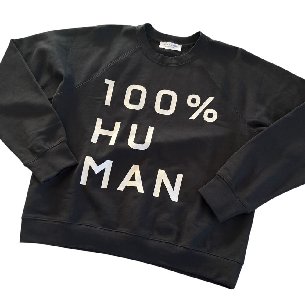 EVERLANE 100% Human French Terry Sweatshirt Black & White Women's Large Cotton